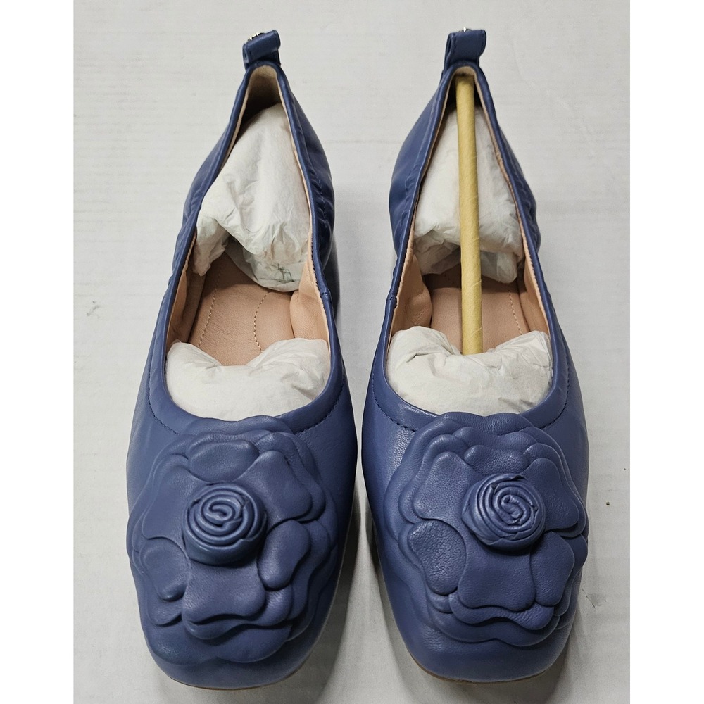 Taryn Rose Rosalyn Blue Sheep Nappa Leather Rose Square Toe Ballet Flats 5.5M